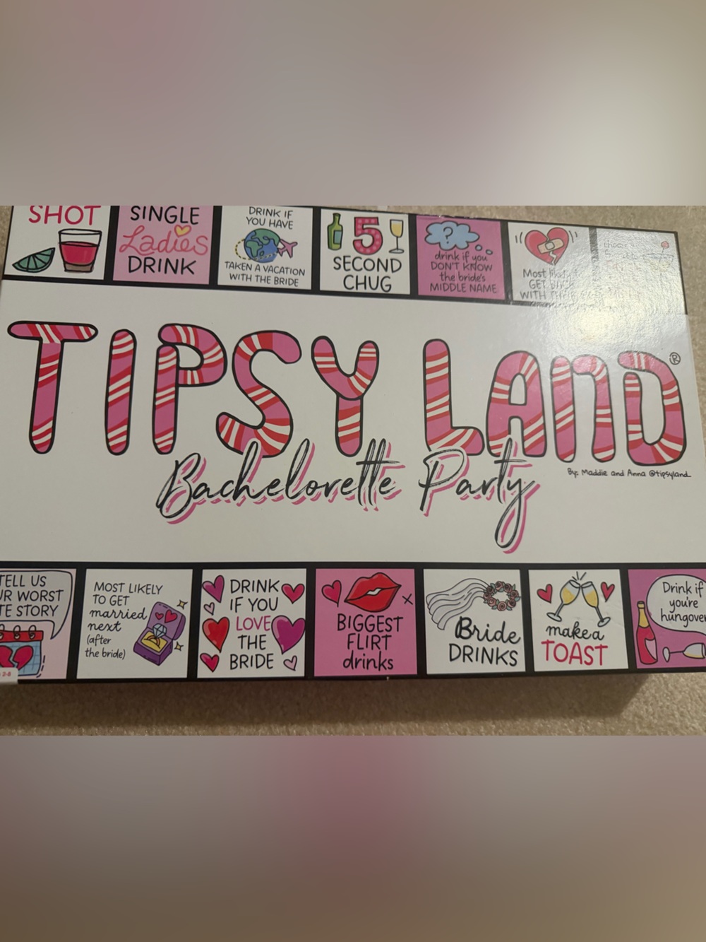Tipsy Land Bachelorette Party Game - Pink & White